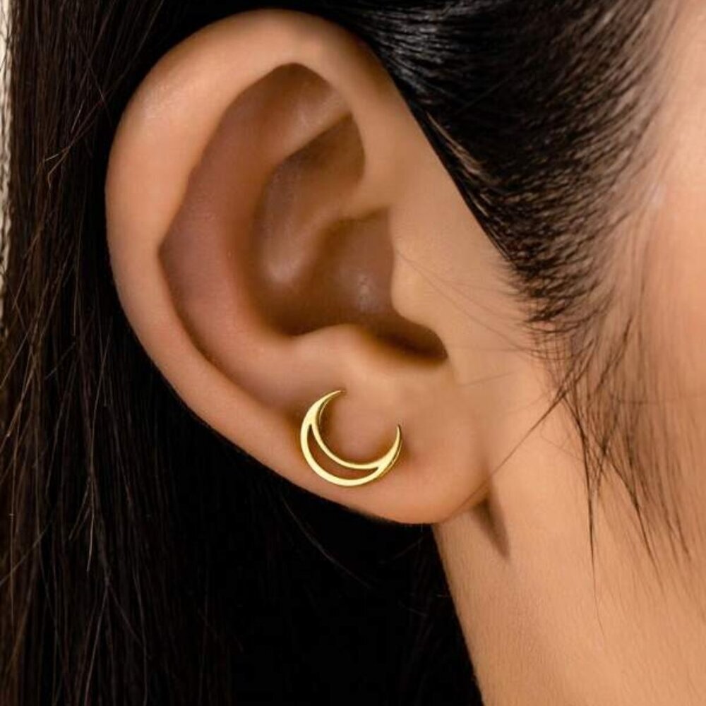 14K Gold Filled Crescent Moon Stud Earrings